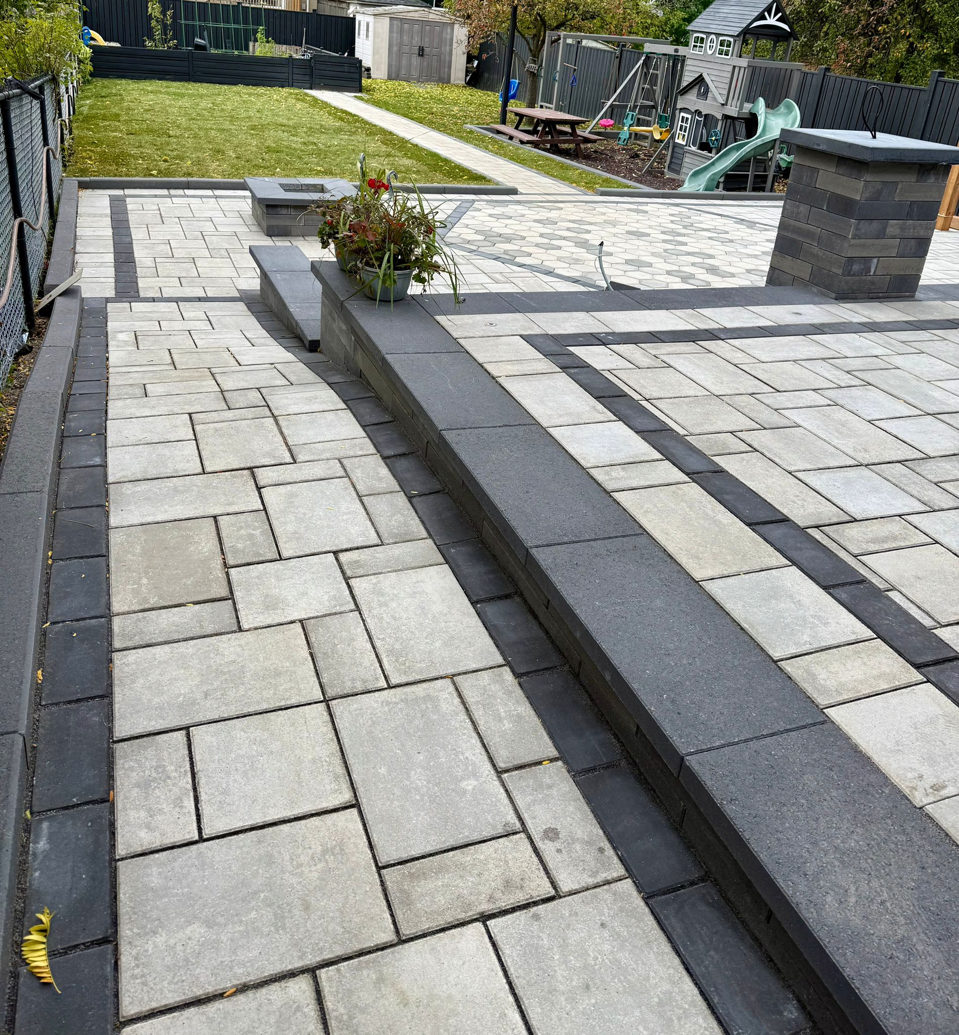Finished patio with paver border